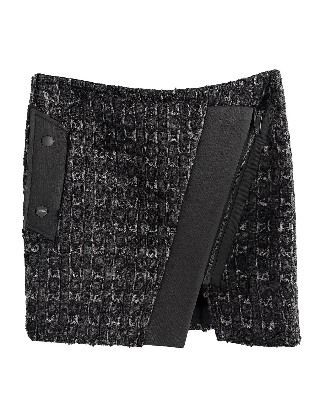 Rag & Bone Black Virgin Wool Tweed Asymmetric Zip Wrap Mini Skirt 2